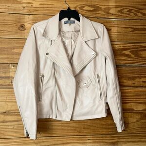 Bagatelle Cream Leather Jacket Asymmetrical Zipper